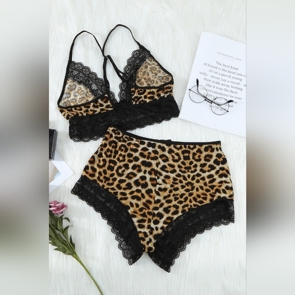 Leopard Print Lace Trim Cami Set - Picture 8 of 9